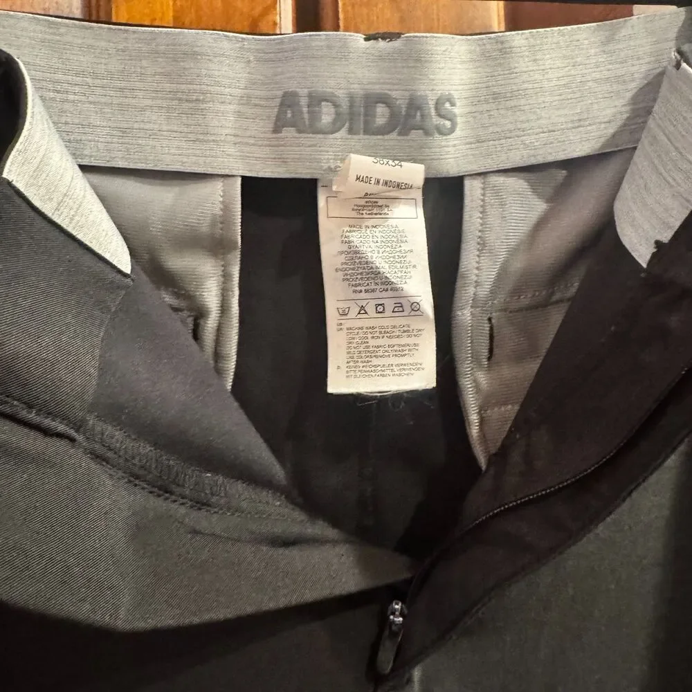 Adidas Men's Golf Performance Pants Black 3 Stripe Athletic Flat Front 38x34